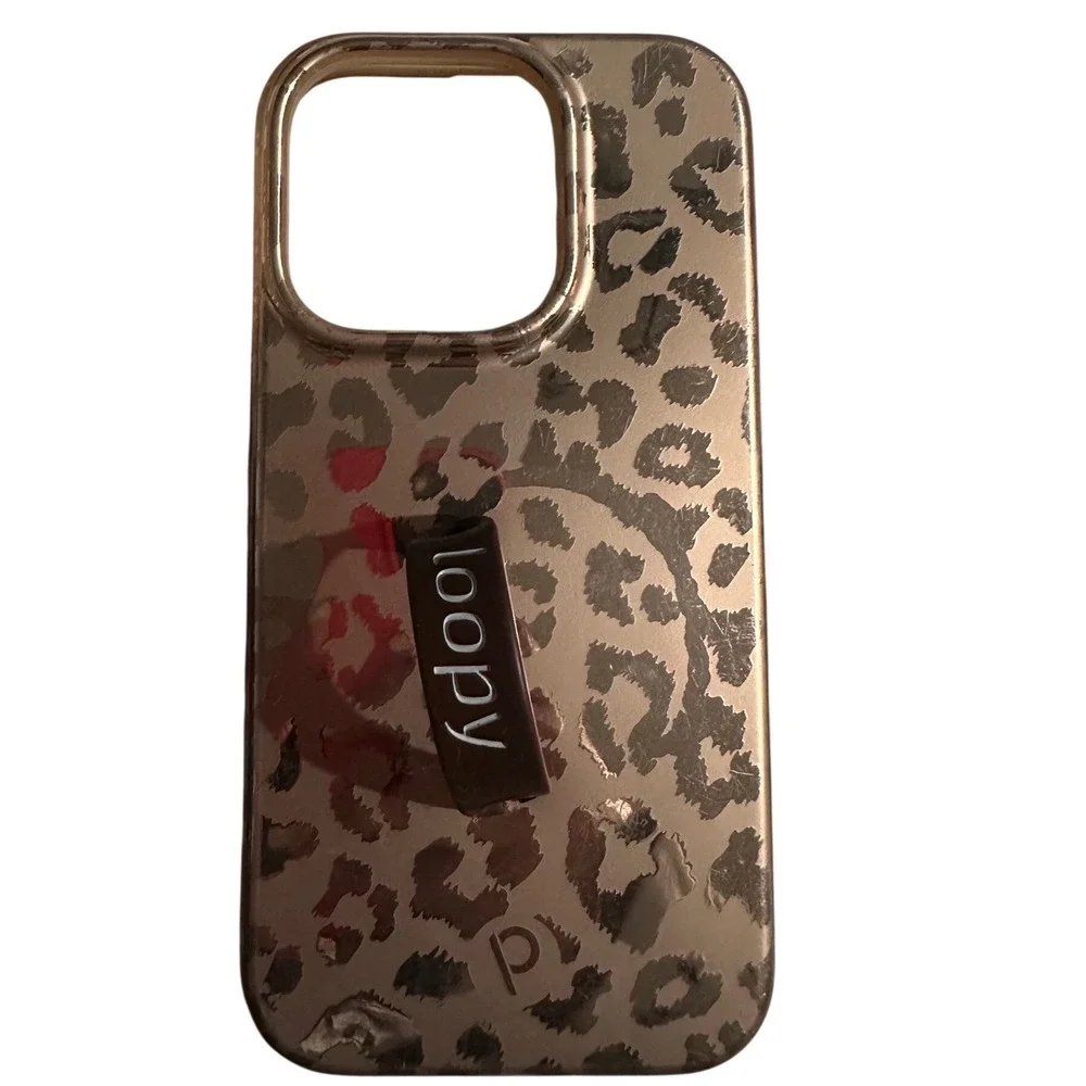 Loopy Case iPhone 14 Pro Gold Leopard Print Metallic Phone Cover w/ Loop Cheetah